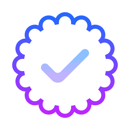 Ícone de selo com marca de verificação representando equipe especializada em marketing digital